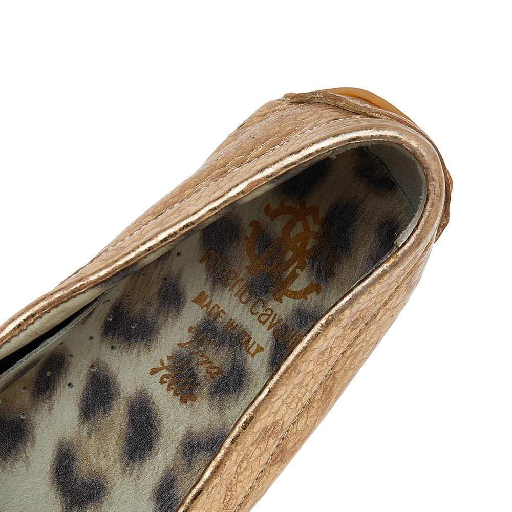 Roberto Cavalli Roberto Cavalli Metallic Gold Iridescent Effect Leather Embellished Slip On Loafers Size 39 7