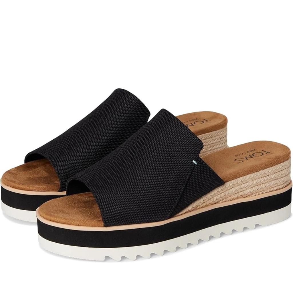 TOMS Diana 10019736 Sandal Women
s Black Canvas Wedge Heel Mule GAL1036