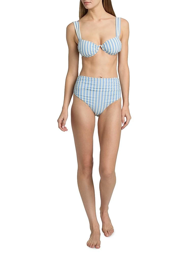 SIMKHAI Teya Ruched Striped High-Rise Bikini Bottom 2