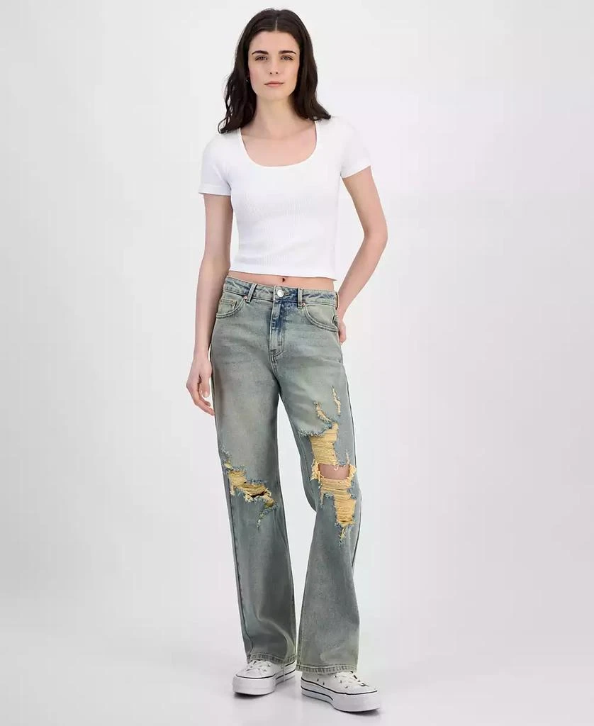 Almost Famous Juniors' Super High Rise Distressed 90s Wide Leg Jeans 1
