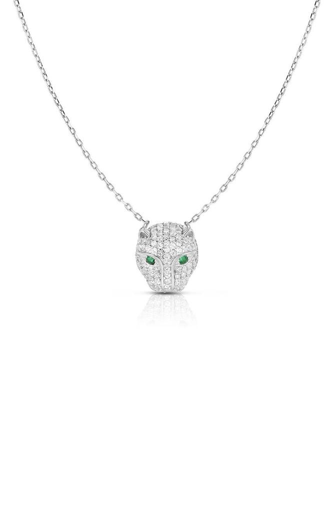 Sphera Milano Rhodium Plated Sterling Silver Pave CZ Panther Pendant Necklace