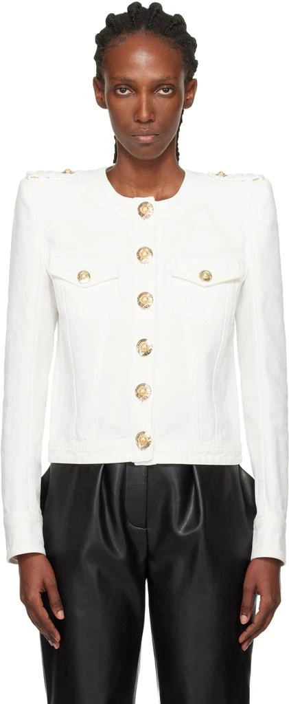 Balmain White Cropped Cotton Canvas Jacket 1