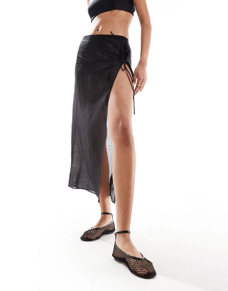 Mango Mango Selection sheer lightweight tie side co-ord skirt in black 2