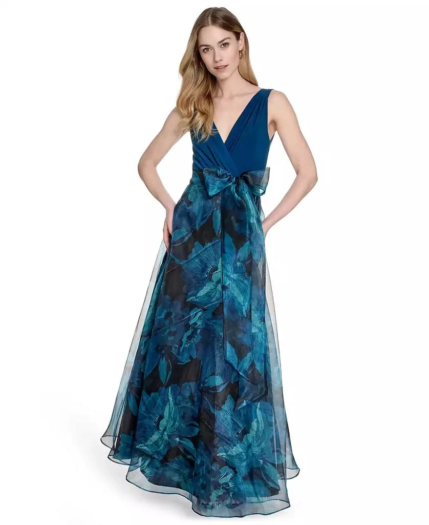 Eliza J Petites Surplice Printed-Skirt Sleeveless Gown 1