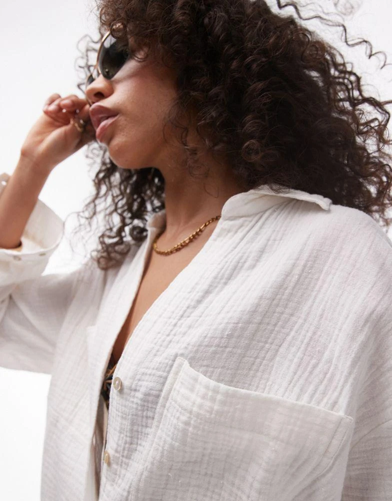 Topshop Topshop cotton casual shirt in ivory 2