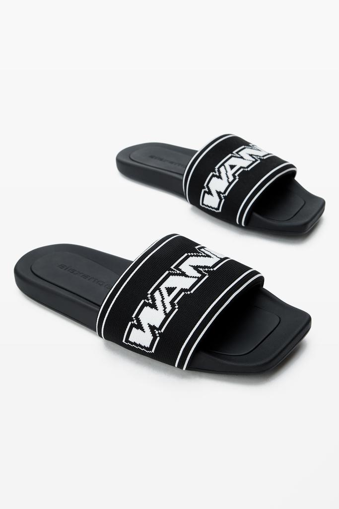 Alexander Wang black logo pool slides
