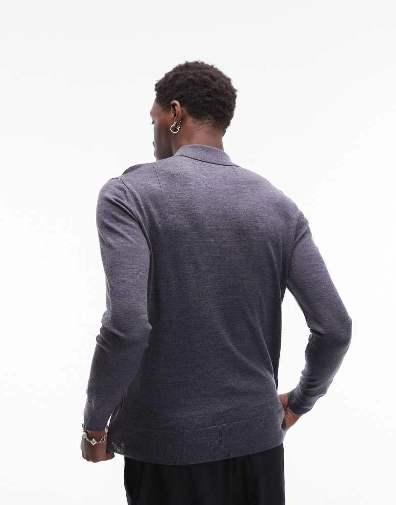 ALL SAINTS AllSaints Mode Merino long sleeve polo shirt in bLue 2