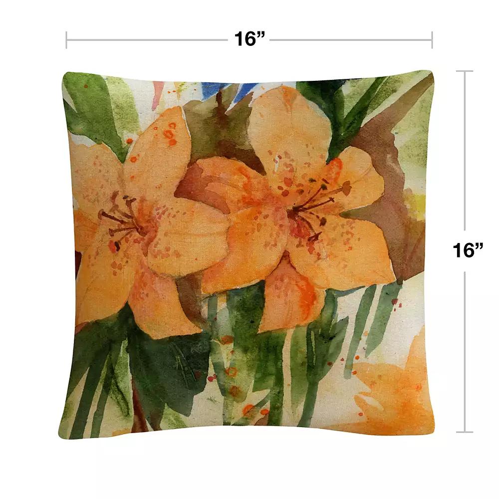 Baldwin Sheila Golden Tiger Lilies Orange Modern Decorative Pillow, 16" x 16"
