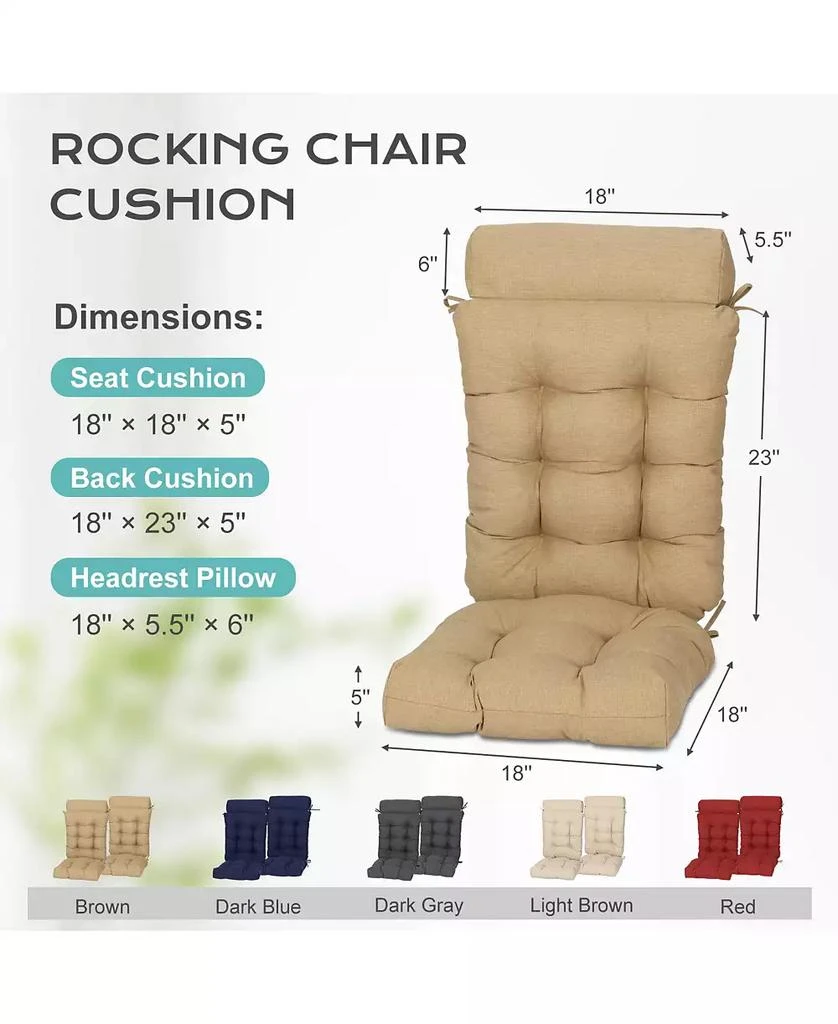 Aoodor Tufted Rocking Chair Cushion, High Back Chair Cushion with Waterproof and Fade-Resistant, Set of 2 4