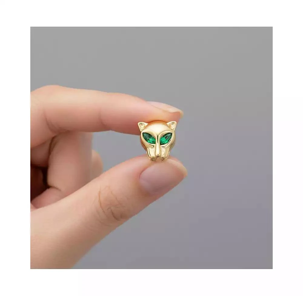 Rachel Glauber Green CZ Animal Face Stud Earrings in 14K Gold Plated 2