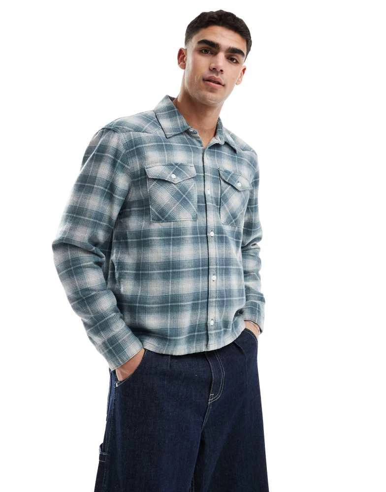 HOLLISTER Hollister boxy western flannel shirt in teal check 1