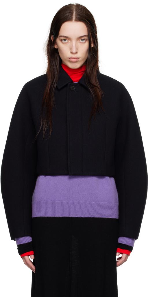 Shop Navy Sponge Wool Melton Short Jacket on Sale at