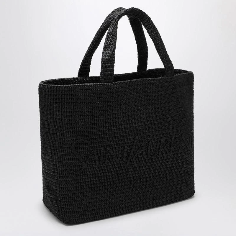 Yves Saint Laurent Black Raffia Tote Bag with logo 3