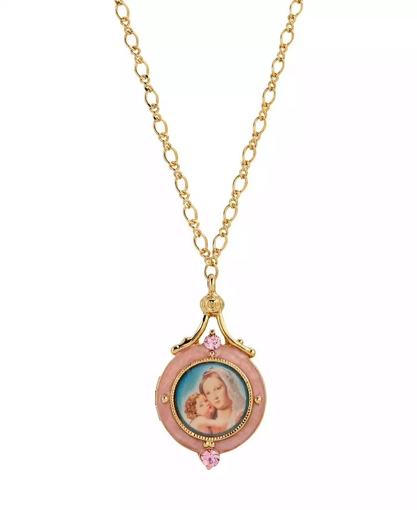 Symbols of Faith 14K Gold-Dipped Pink Enamel Mary and Child Image Locket Necklace