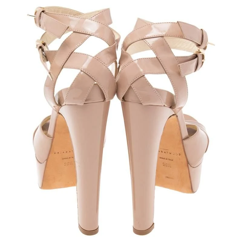 Brian Atwood Brian Atwood Beige Patent Leather Platform Ankle Strap Sandals Size 39.5 5