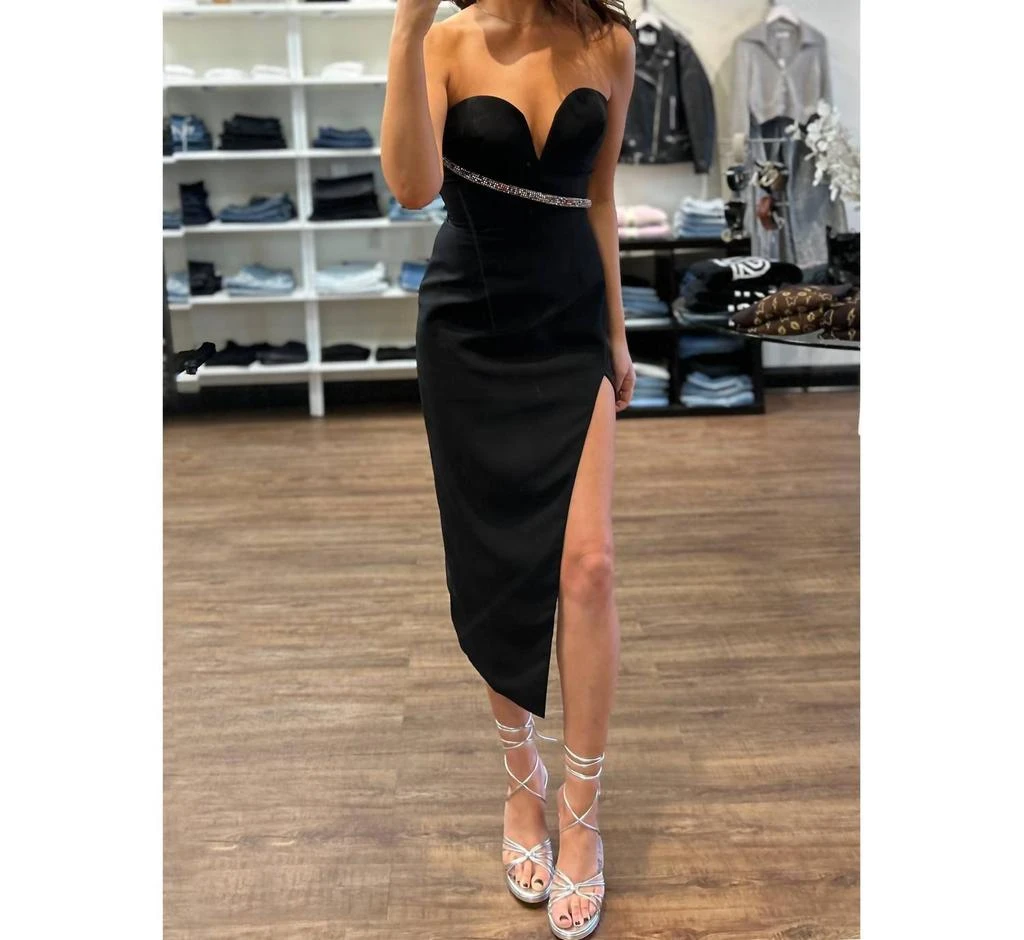 Amanda Uprichard Soiree Crystal Strapless Midi Dress In Black 5