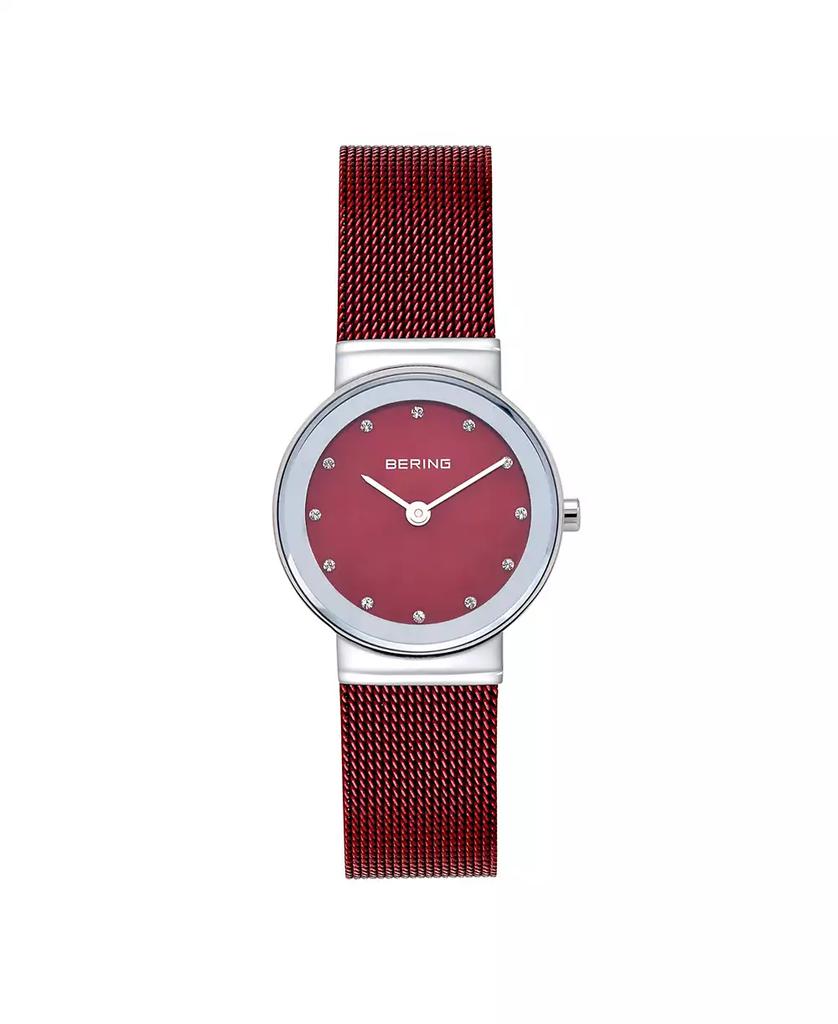 Bering Women's Crystal Red Stainless Steel Mesh Bracelet Watch 26mm