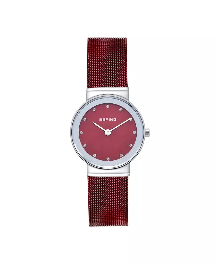 Bering Women's Crystal Red Stainless Steel Mesh Bracelet Watch 26mm 1