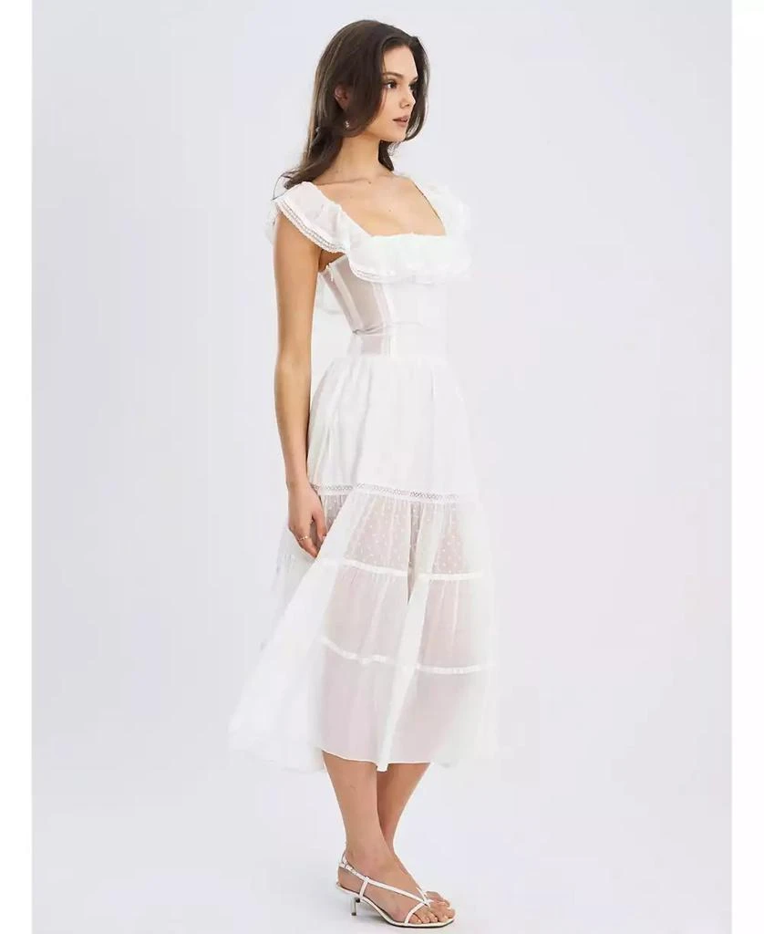 knee length dresses for ladies White Sleeveless Square Neck Lace Up Cut Out Ruched Midi Dress Medium main image 1