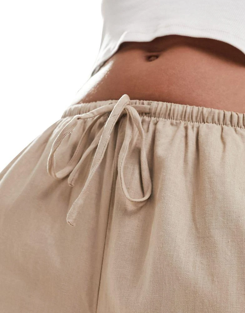 Cotton:On Cotton On drawstring straight leg linen blend trousers in taupe 2