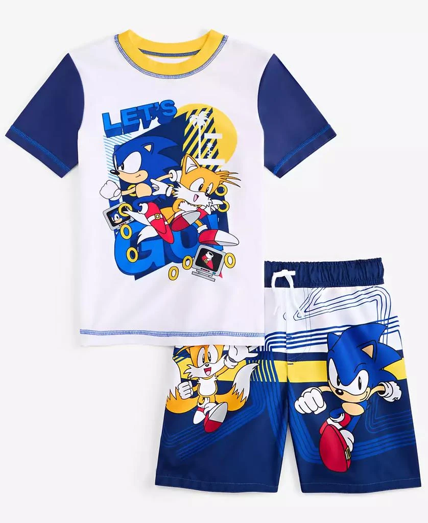 Sonic Little Boys Rash Guard & Swim Trunks Two-Piece Swimsuit 1