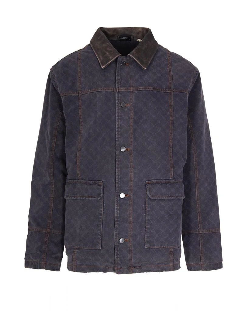 DAILY PAPER Monogram-Print Cotton Denim Jacket with Leather Collar