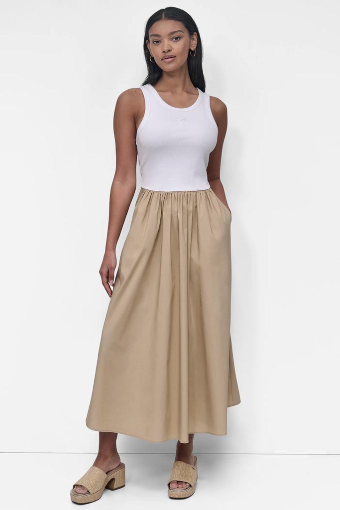 DKNY RIB TANK DRESS WITH POPLIN SKIRT