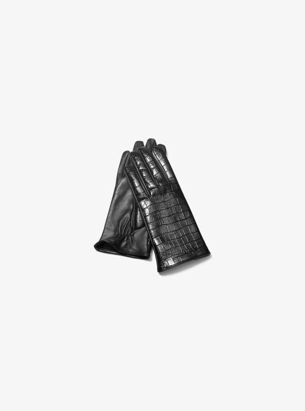 Michael Kors Crocodile Embossed Leather Gloves 1