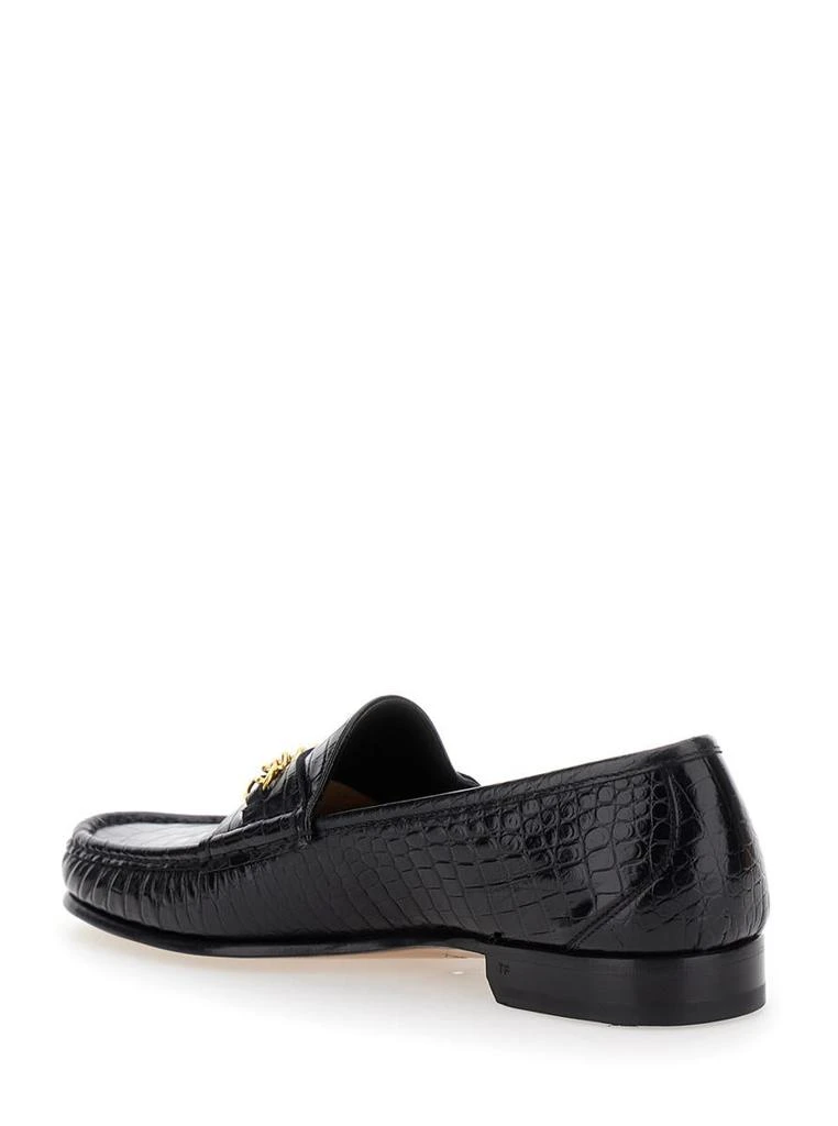 Tom Ford Black Slip-On Loafers With Chain Detail In Croco Effect Leather Man 3