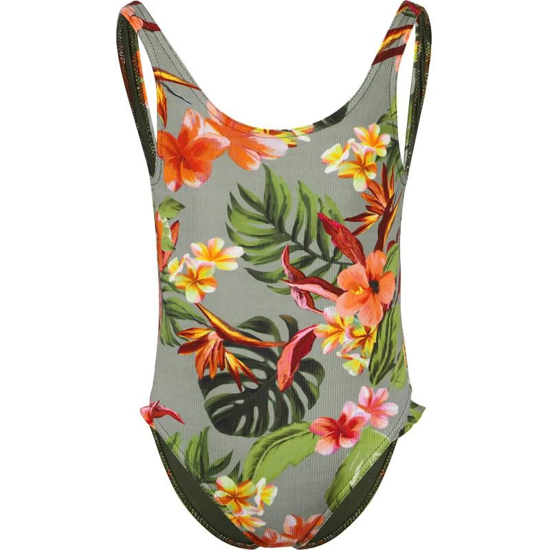 BANANA MOON Tropical flowers swimsuit in sage green 1