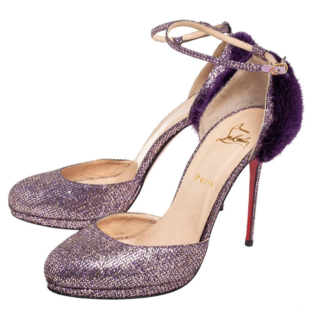 Christian Louboutin Christian Louboutin Purple Glitter Fabric/Mink Crazy Fur D'orsay Pump Size 39.5 4