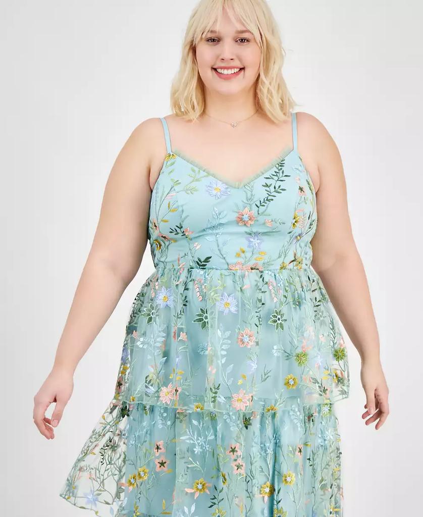 City Studios Trendy Plus Size Floral Embroidered Tiered Sleeveless Gown, Created for Macy's