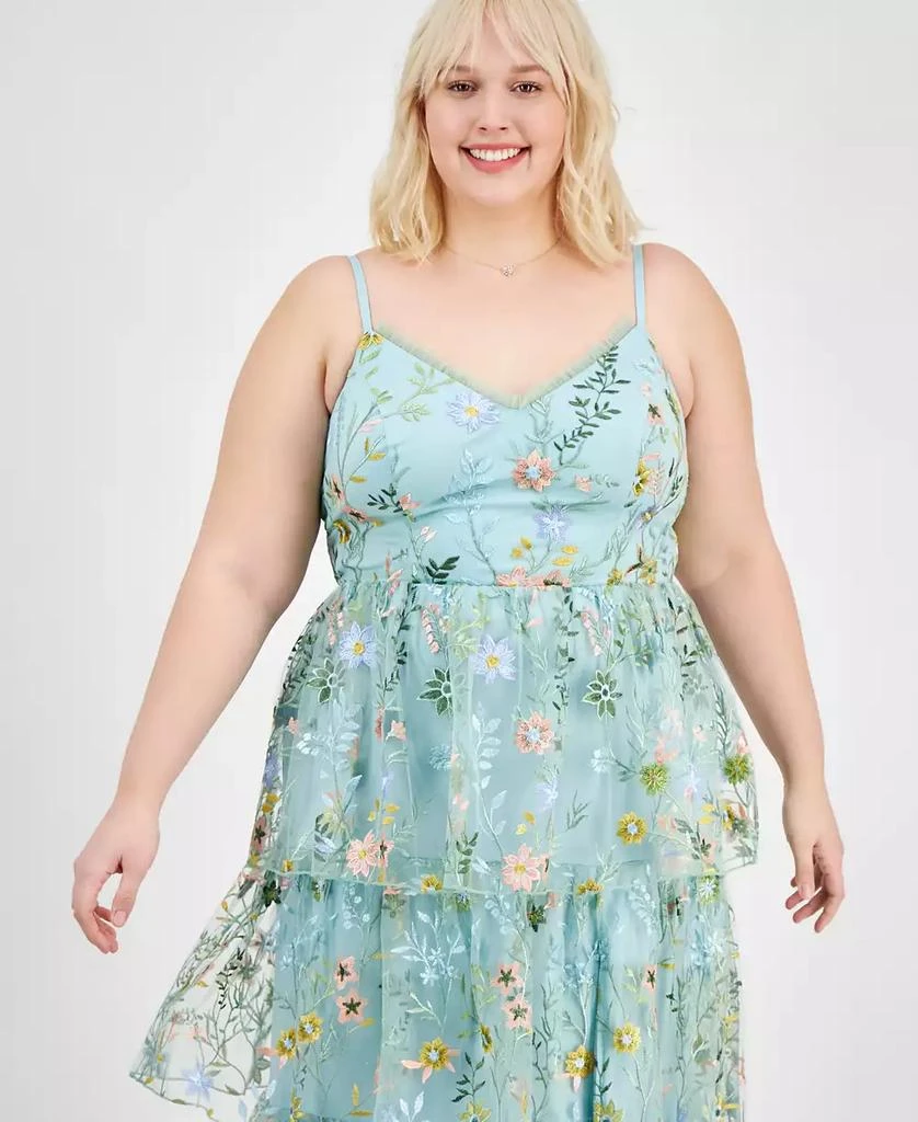 City Studios Trendy Plus Size Floral Embroidered Tiered Sleeveless Gown, Created for Macy's 2