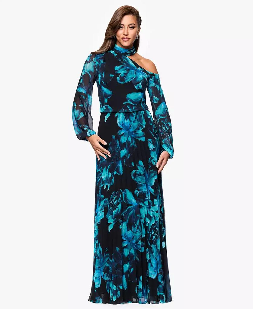 XSCAPE Petites Mock-Neck Cutout Long-Sleeve Long Sheath Dress 1