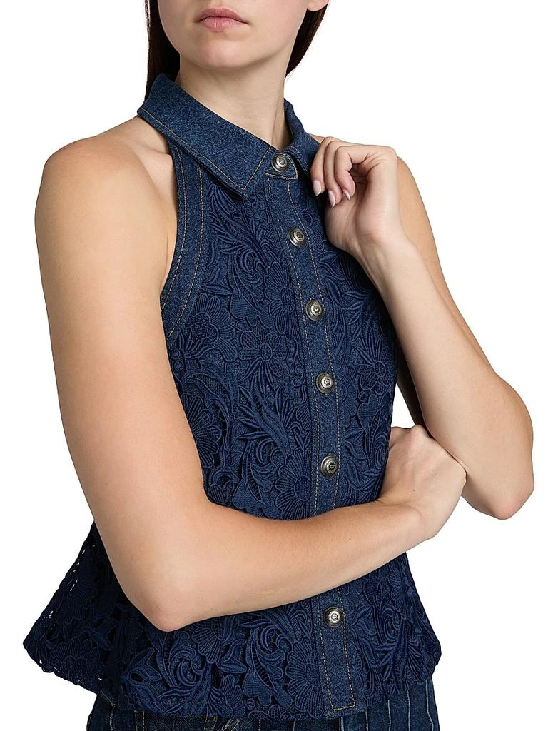 Cinq à Sept Ronin Denim Lace Peplum Blouse 6