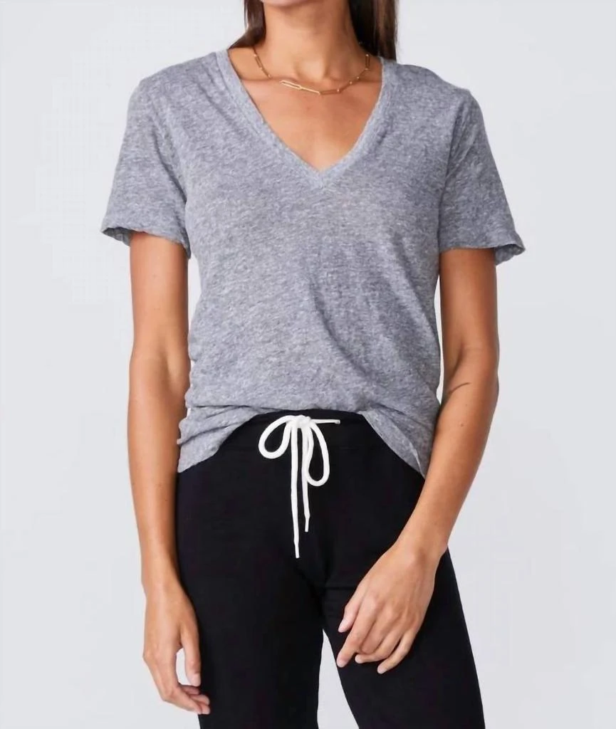 Monrow V-Neck Tee Top In Granite 1