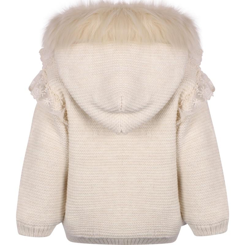 Caramelo Kids Furry hooded knit winter jacket