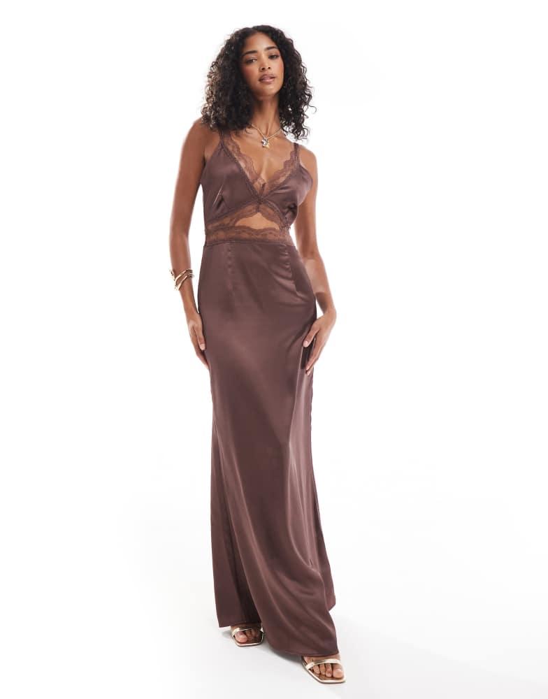 Never Fully Dressed Never Fully Dressed lace cut-out slip maxi dress in chocolate
