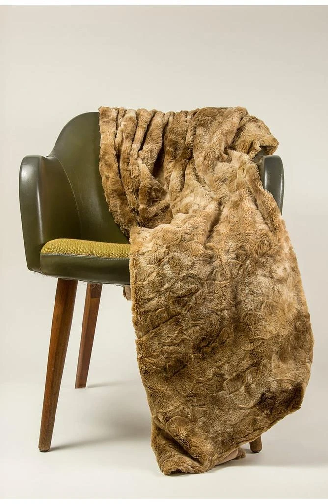 LUXE Naples Taupe Faux Fur Throw Blanket 2