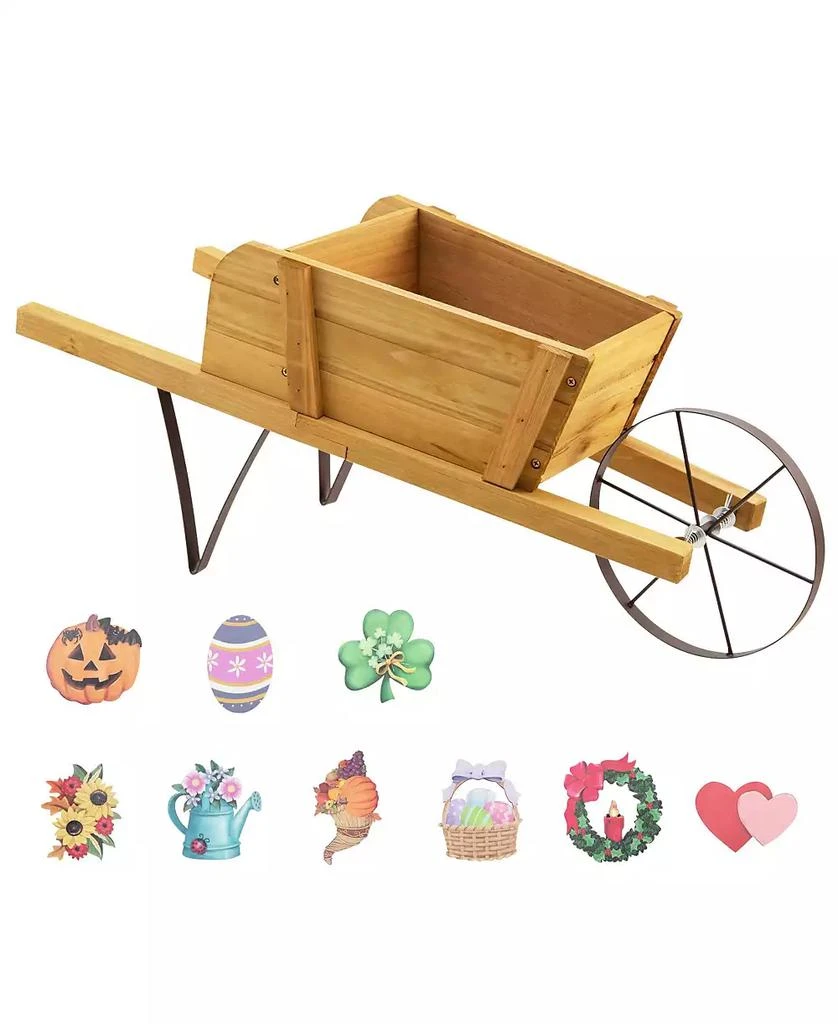 Costway Wooden Wagon Planter Decorative Indoor/Outdoor Rustic Flower Cart with Wheel 2