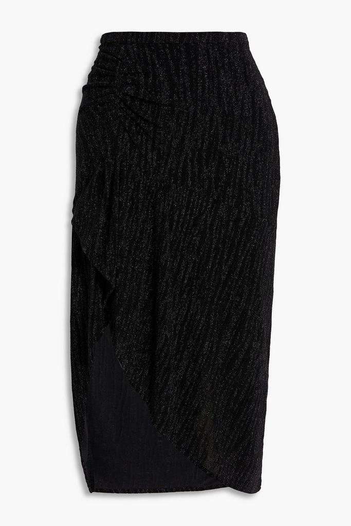 IRO Cinder ruched metallic jacquard-knit midi skirt