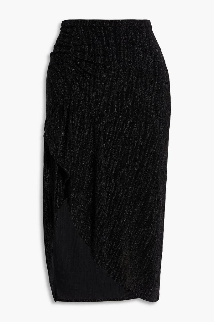 IRO Cinder ruched metallic jacquard-knit midi skirt 1