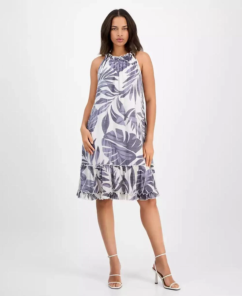 Robbie Bee Women's Printed Ruffle-Neck Sleeveless Mini Dress 1