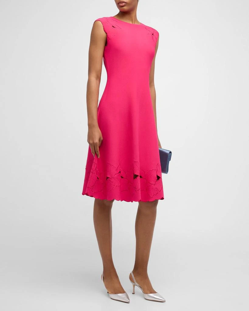Carolina Herrera Knit Flare Dress with Floral Embroidery - Dresses & Skirts  - Free Shipping - BeyondStyle
