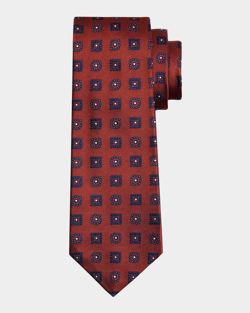 Cravate Kiton 7 Folds - Motif Rayé Orange Et Blanc Avec Médaillon, Neuve Avec étiquettes