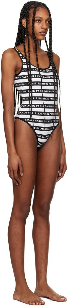 Balmain Black & White Striped One-Piece Swimsuit 2