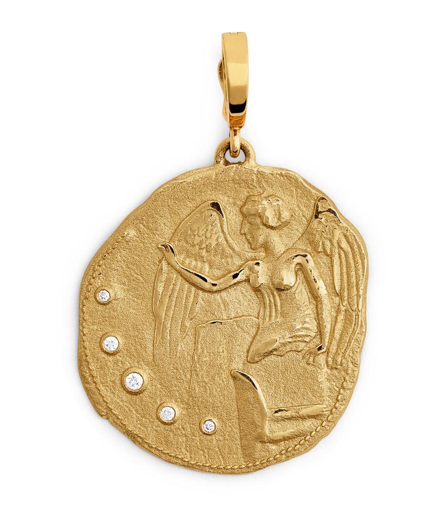 Azlee Large Yellow Gold and Diamond Goddess of Victory Coin Charm