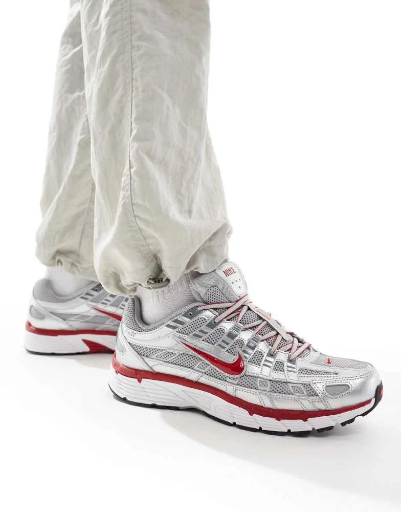 NIKE Nike P-6000 unisex trainers in metallic silver and red 1