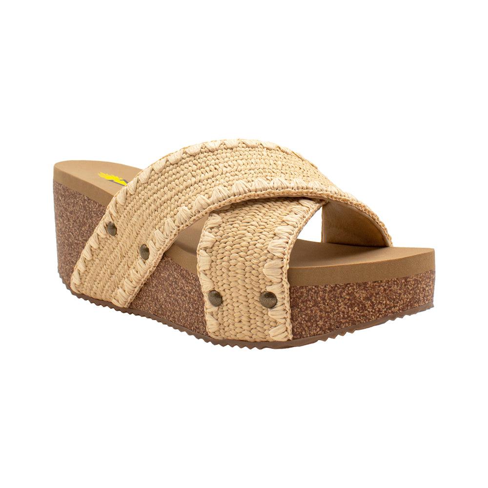 VOLATILE Antigua Raffia Studded Slide Wedge Sandals