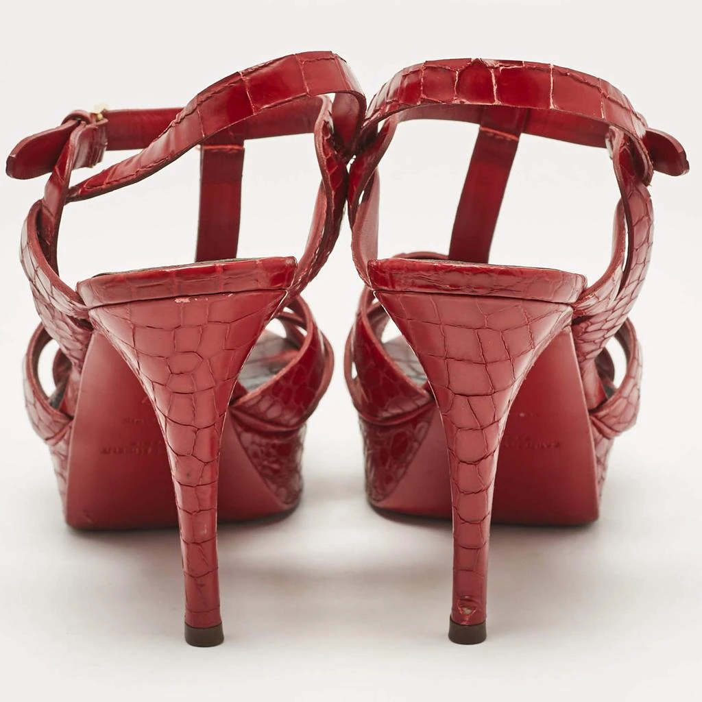 Yves Saint Laurent Saint Laurent Red Croc Embossed Leather Tribute Platform Sandals Size 37 5
